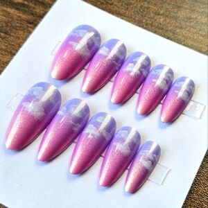 24 pcs sunset sky purple blue pink ombre cloud press on nails